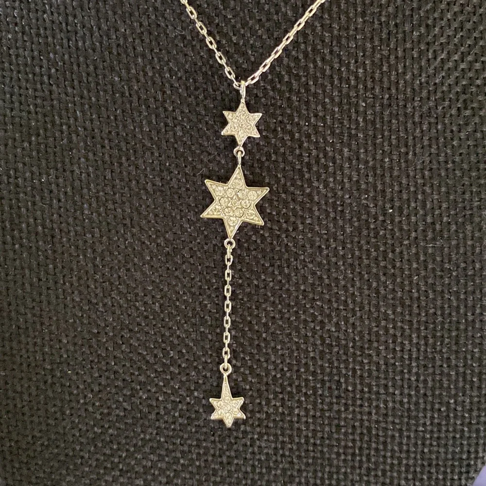 Swarovski Crystal & Silver Y-shaped Dangling Star Necklace Matching Earrings NWT - Picture 5 of 8